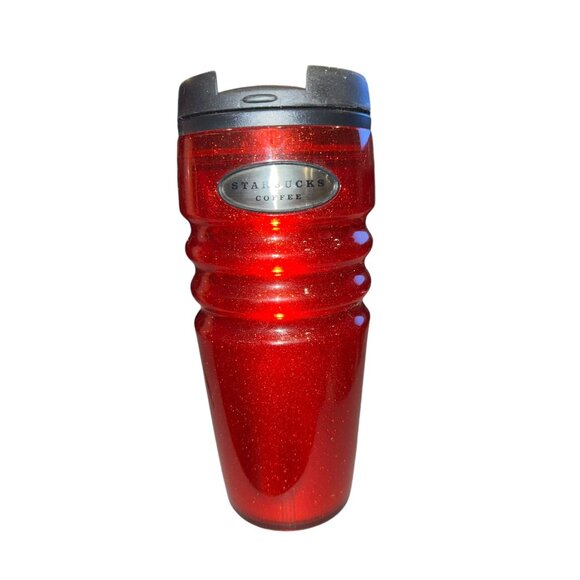 Y2K Starbucks Coffee Sparkling Red Travel Mug With Click Top 2004 16OZ‎ Glitter - Picture 1 of 9